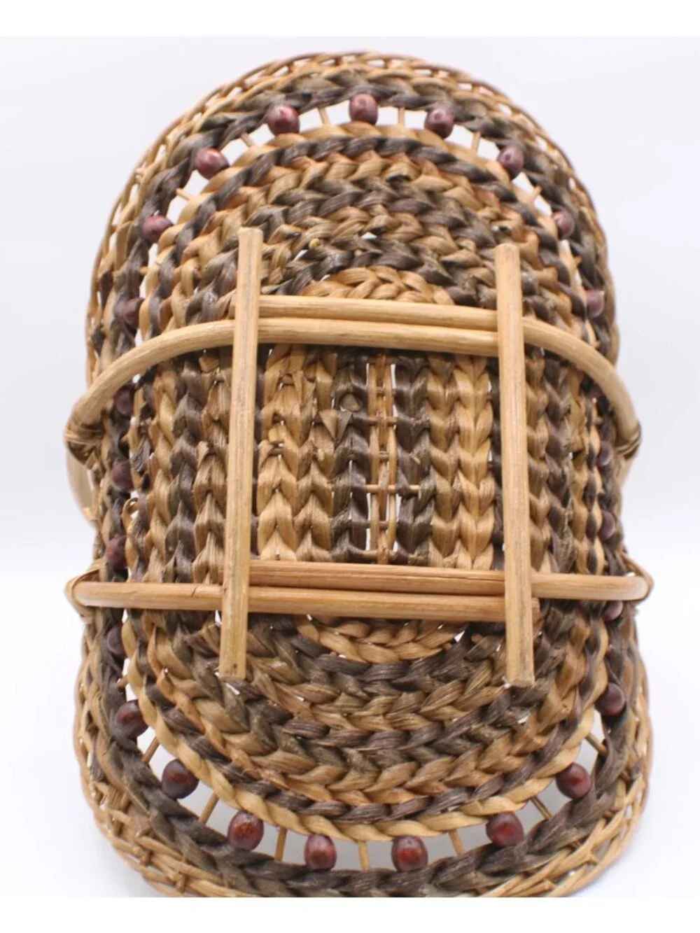 Handwoven Flower Basket Wicker Basket Bead Accent Handle Garden Trug Cottagecore